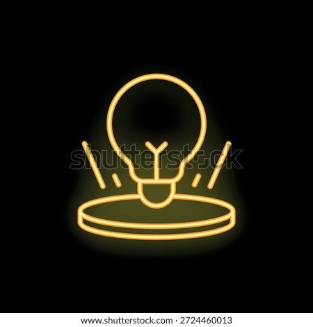 Neon lightbulb is shining on a stage with rays of light emanating from it