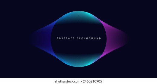 Neon lighted circular curve shaped circle with wavy dynamic lines isolated on black background, technology concept.