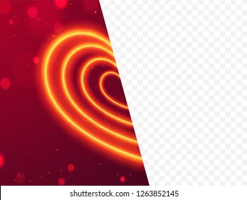 Neon lighting effect heart shape on red bokeh background with space for your image.