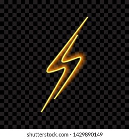Neon lightning bolt, glowing sign, isolated, vector illustration.