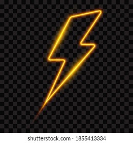 Neon Lightning Bolt, Glowing Sign, Isolated, Vector Illustration.