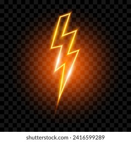 Neon lightning bolt, glowing sign, isolated, vector illustration.