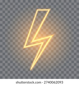 Neon lightning bolt, glowing sign, isolated, vector illustration.