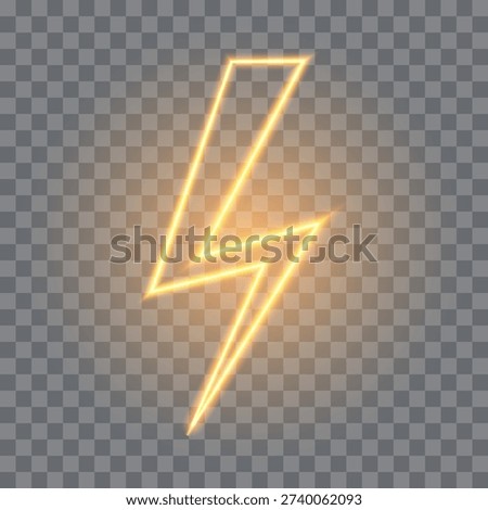 Neon lightning bolt, glowing sign, isolated, vector illustration.