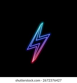 Neon lightning. Energy neon set. Lightning, thunder and electricity sign..