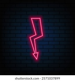 Neon lightning sign. Bright lightning, electrical storm, high voltage. Flash neon sign. 3D glowing neon flash icon illustration.