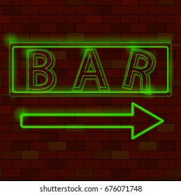 Neon lightning signboard Open. White vector brick wall background.