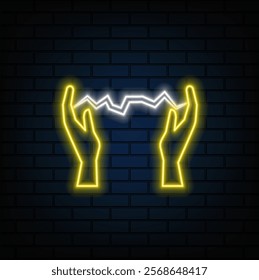 Neon lightning thunder and electricity. yellow.
