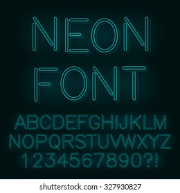Neon lights alphabet. Vector.