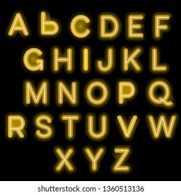 Neon lights alphabet. Vector illustration with blend effect eps10 of uppercase font. Neon sign with glowing letters. Sans serif font. 