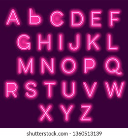 Neon lights alphabet. Vector illustration with blend effect eps10 of uppercase font. Neon sign with glowing letters. Sans serif font. 