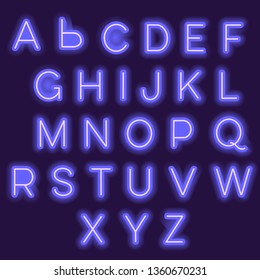 Neon lights alphabet. Vector illustration with blend effect eps10 of uppercase font. Neon sign with glowing letters. Sans serif font. 