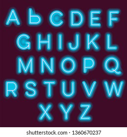 Neon lights alphabet. Vector illustration with blend effect eps10 of uppercase font. Neon sign with glowing letters. Sans serif font. 