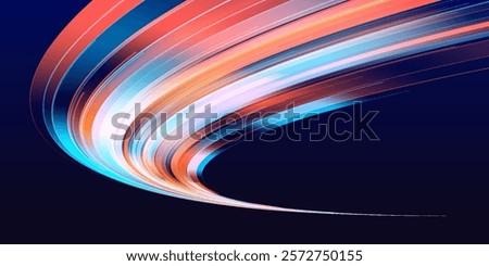 Neon lights and circles move quickly against a dark background. Vector speed of light in space on dark background. Beautiful glow light flare and spark.	