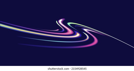 Las luces de neón crean un fondo abstracto de curva ondulada en la oscuridad. Ilustración del vector