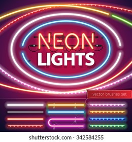 Neon Lights Decoration Set for Your Custom Sign. Used pattern brushes included. There are fastening elements in a symbol palette.