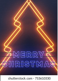 Neon lights design, Merry Christmas. Xmas background, retro card, vector banner