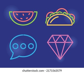 neon lights four set lamps