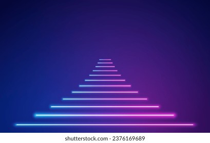 Neon lights frame, tunnel corridor portal. The geometric contour of the glow forms laser luminous lines. Vector background of road illuminates glowing light line with neon lamp in futuristic style.