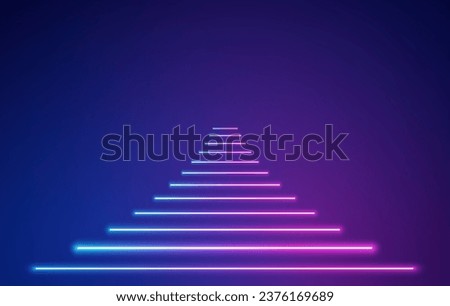 Neon lights frame, tunnel corridor portal. The geometric contour of the glow forms laser luminous lines. Vector background of road illuminates glowing light line with neon lamp in futuristic style.