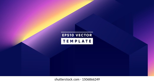 Neon lights geometric background. Isometric shapes composition. Eps10 vector.