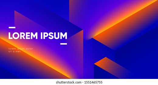 Neon lights geometric background. Isometric shapes composition. Eps10 vector.