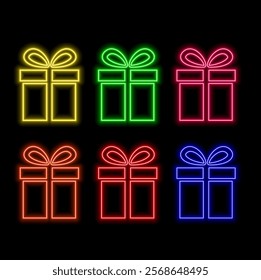 Neon lights label with giftbox.