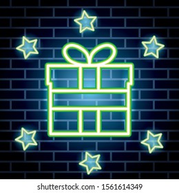 neon lights label with giftbox vector illustration design