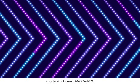 Neon Lights Led Panel Arrow. Moving Dots Dynamic Arrow Background. Vector Illustration.