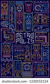 Neon lights Metropolis is a colored vector illustration for any use 