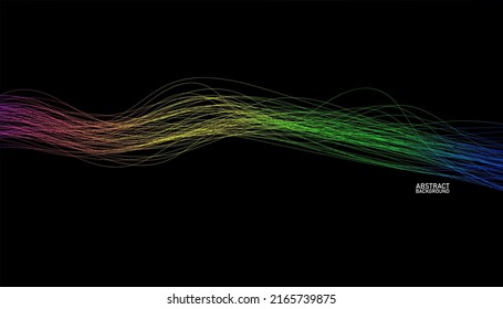 Neon lights on dark background.
 Curved lines. Vector illustration.
