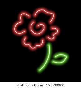 Neon lights rose illustration. Vector laser flower. 10 eps. For design, illustration, poster, advertising banner etc.