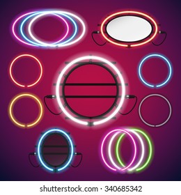 Neon Lights Round Frames Set for Your Custom Banner. Used pattern brushes included. There are fastening elements in a symbol palette.