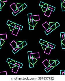 Neon Lights seamless pattern with glow effect, vector EPS 8