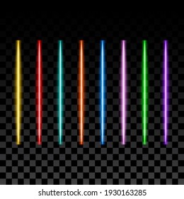 Neon lights set, led tubes, vector illustration.