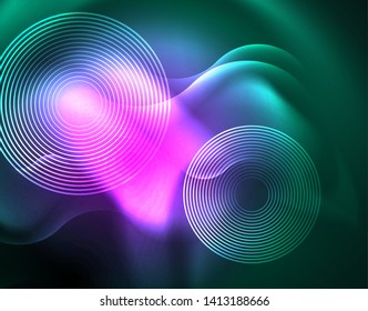Neon lights vector abstract background, modern design template