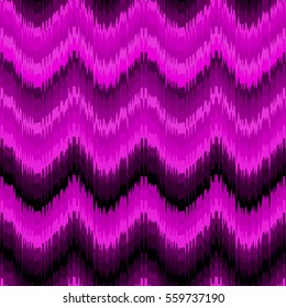 Neon lights zigzag chevron seamless. Bright purple color trend ikat ornament. Vector ethnic zig zag pink color texture