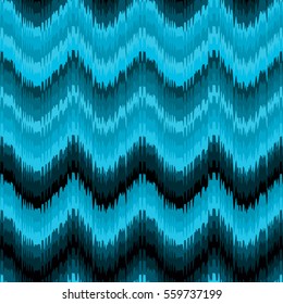 Neon lights zigzag chevron seamless. Bright blue color trend ikat ornament. Vector ethnic zig zag pink color texture