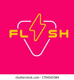 Neon like line art style of flash icon with bold silhouette isolated on light background