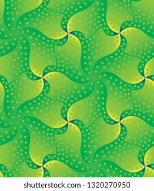 Neon lime green and yellow hypnotic kaleidescope gradient spiral seamless repeat vector pattern