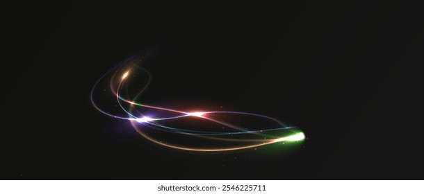 Neon line abstract  electrical charges, lightning. energy flashes isolated against a dark background.	