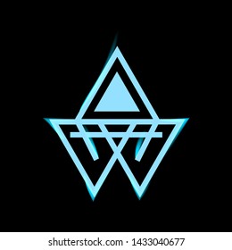 Neon line art sacral geometry curved contour symbol icon in modern style. Can be used for fluent design poster, tattoo concept, electronic music technology cover, flyer, logo, t-shirt print.