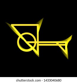 Neon line art sacral geometry curved contour symbol icon in modern style. Can be used for fluent design poster, tattoo concept, electronic music technology cover, flyer, logo, t-shirt print.