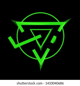 Neon line art sacral geometry curved contour symbol icon in modern style. Can be used for fluent design poster, tattoo concept, electronic music technology cover, flyer, logo, t-shirt print.