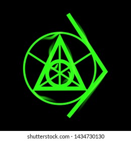 Neon line art sacral geometry curved contour symbol icon in modern style. Can be used for fluent design poster, tattoo concept, electronic music technology cover, flyer, logo, t-shirt print.