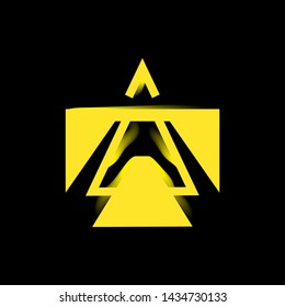 Neon line art sacral geometry curved contour symbol icon in modern style. Can be used for fluent design poster, tattoo concept, electronic music technology cover, flyer, logo, t-shirt print.