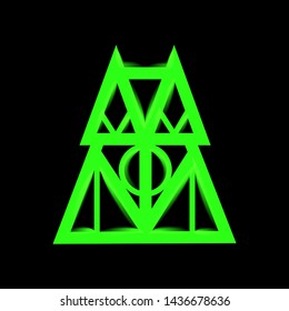 Neon line art sacral geometry curved contour symbol icon in modern style. Can be used for fluent design poster, tattoo concept, electronic music technology cover, flyer, logo, t-shirt print.
