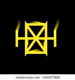 Neon line art sacred geometry curved contour symbol icon in modern style. Can be used for design poster, tattoo concept, electronic music technology cover, flyer, logo, t-shirt print.