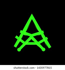 Neon line art sacred geometry curved contour symbol icon in modern style. Can be used for design poster, tattoo concept, electronic music technology cover, flyer, logo, t-shirt print.