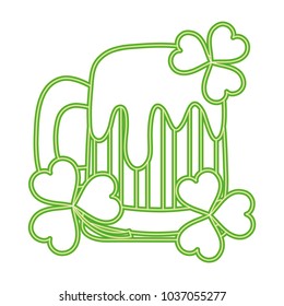 neon line beer glass beverage with clovers plants